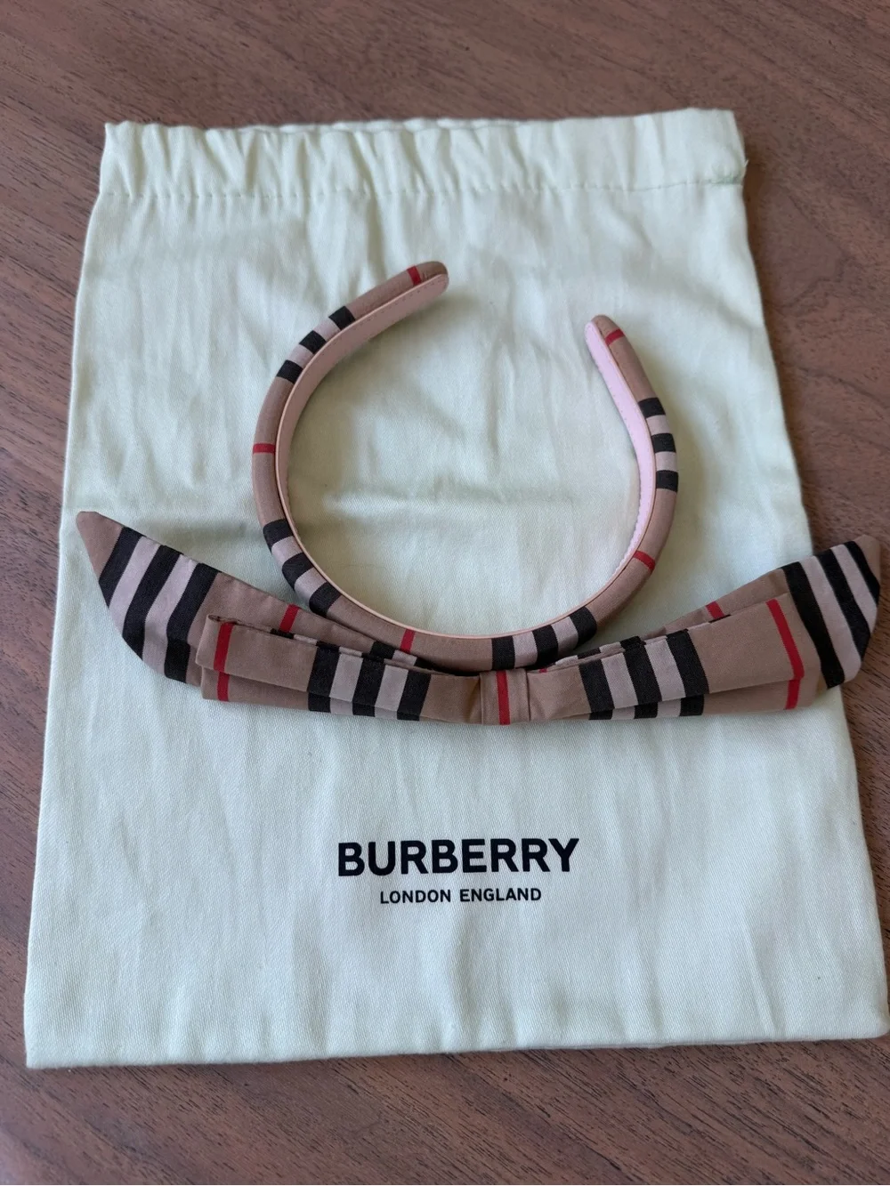Burberry Pink & Beige Plaid Headband with Bow Accent